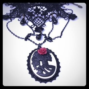 Skull Cameo Victorian Lace Chocker New
